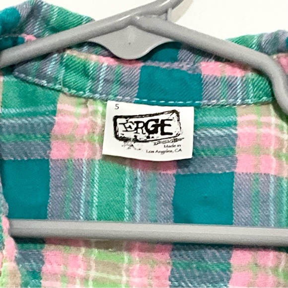 ERGE Girls Button Down Shirt Multi Color Plaid Long Sleeve Size 5 - Picture 3 of 4